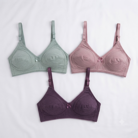 Nudra Cotton Comfort Bra Bundle — Pack of 3 (Mixed Pastels)
