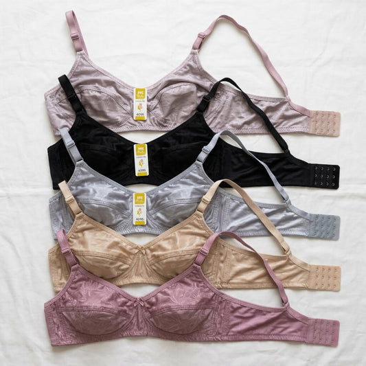 Nudra Satin Jacquard Soft Non Padded Bra Bundle — Pack of 2 (Muted Tones)