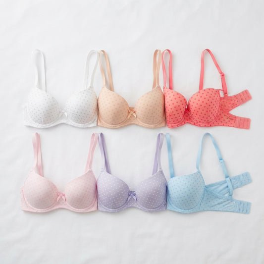 Nudra Polka Dot Padded Bra Bundle pack of 2 teen girls front view - Nudra Pakistan