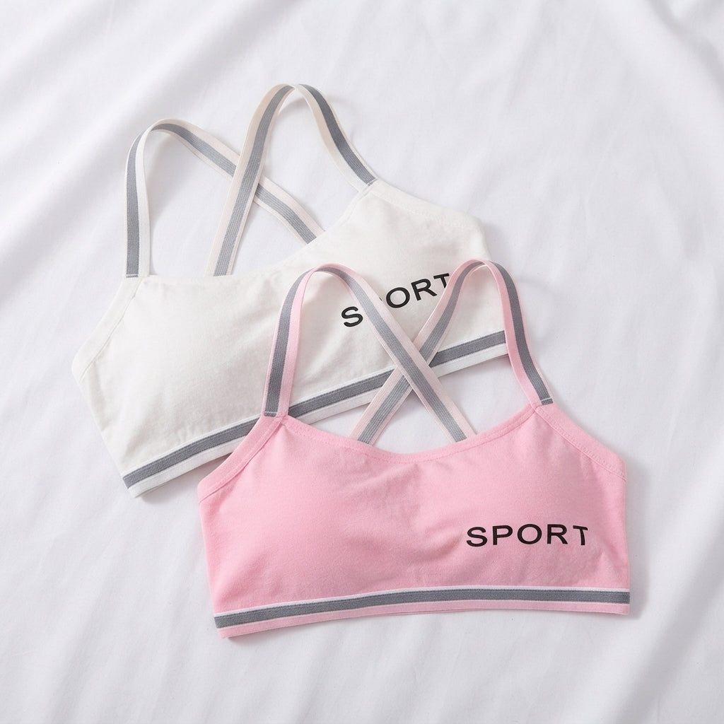 Criss-Cross Strap Teens Sports Bra, Pack of 2 (Free Size)