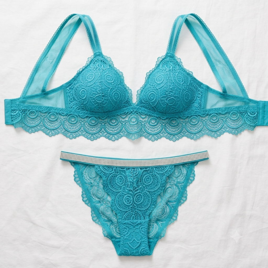 Aosiro Lace Bra & Thong Set — Rhinestone Strap Detail