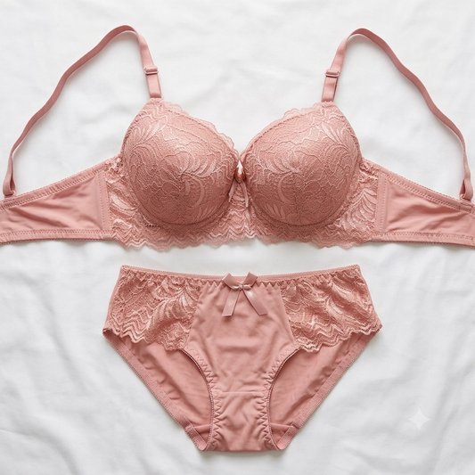 Floral Lace Push-Up Dark Bra & Brief Set — Full Coverage