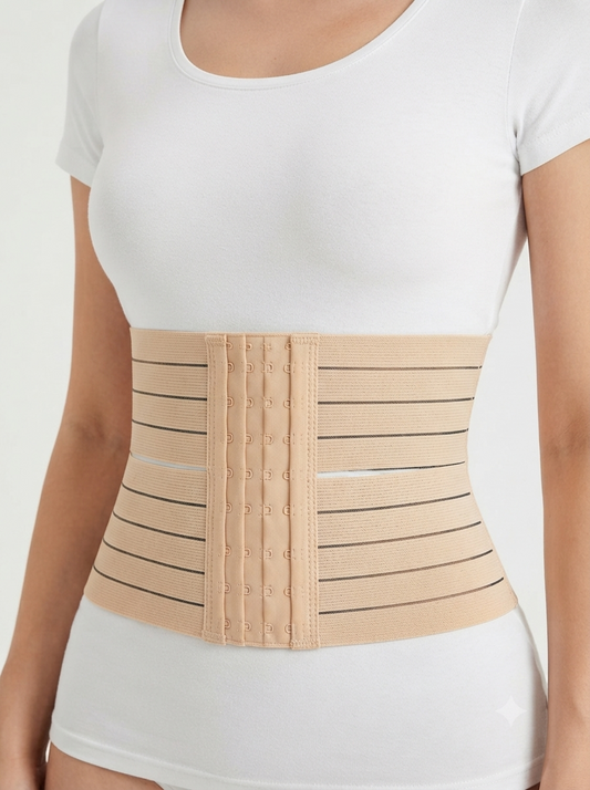Beige Nudra Striped Hook Waist Cincher Belt tummy control - Nudra Pakistan