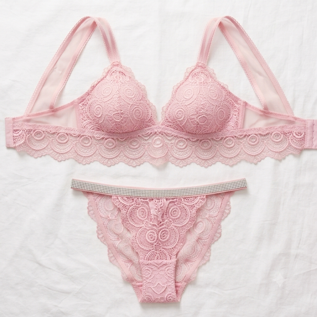 Aosiro Lace Bra & Thong Set — Rhinestone Strap Detail