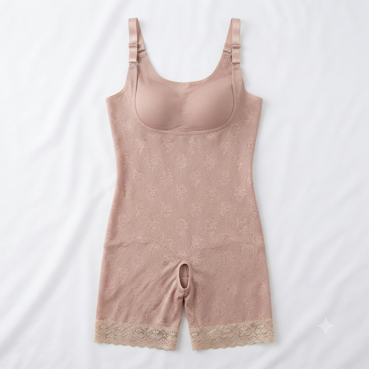 Nudra Floral Lace Full Body Shaper lace hem detail - Nudra Pakistan