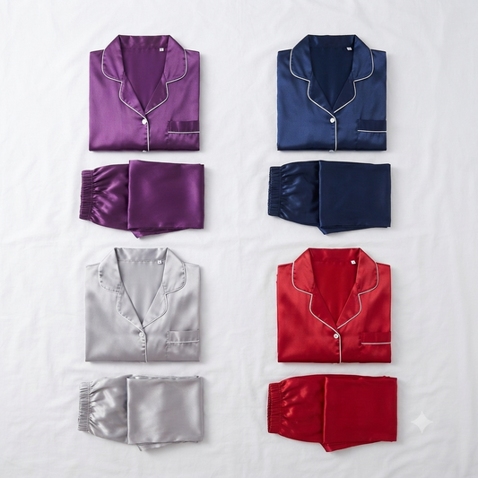 Nudra Satin Night Suit Party Pack of 4 same color - Nudra Pakistan