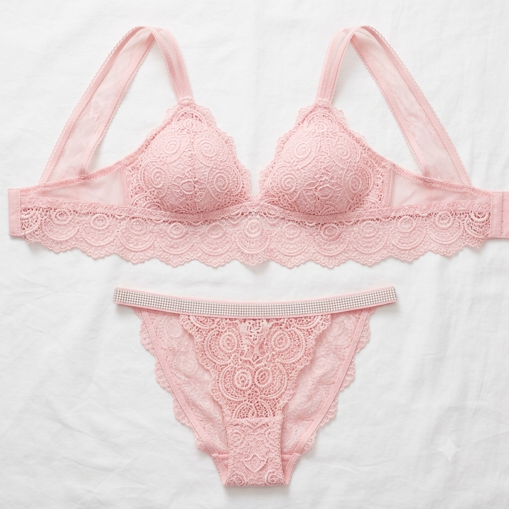 Aosiro Lace Bra & Thong Set — Rhinestone Strap Detail