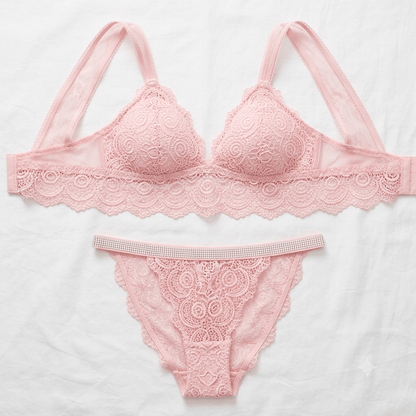 Aosiro Lace Bra and Thong Set rhinestone strap front view - Nudra Pakistan
