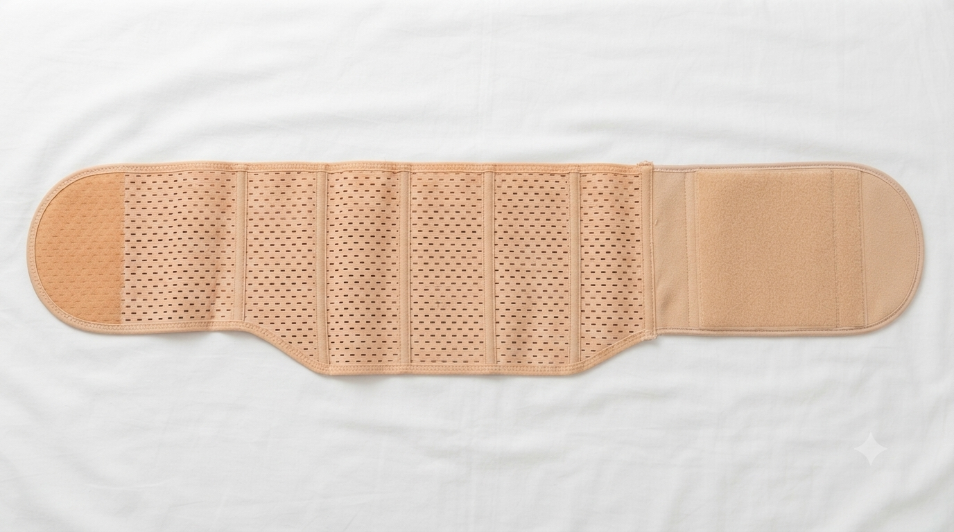 Beige Nudra Perforated Velcro Waist Trainer Belt breathable detail - Nudra Pakistan