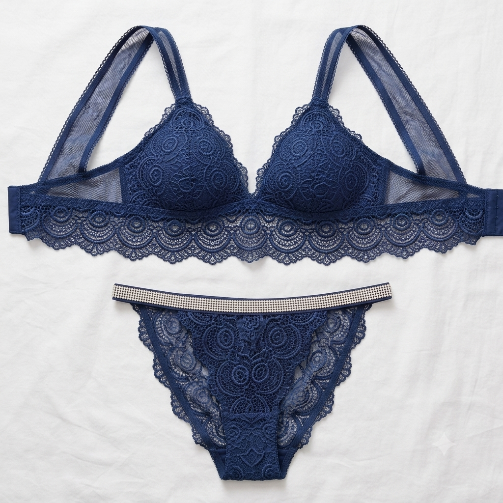 Aosiro Lace Bra & Thong Set — Rhinestone Strap Detail