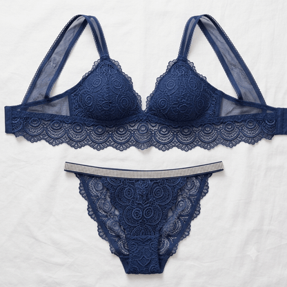 Aosiro Lace Bra and Thong Set rhinestone strap detail view - Nudra Pakistan