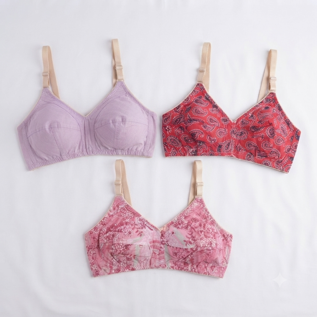 Nudra Lawn Print Bra Bundle — Pack of 3 (Light Prints)