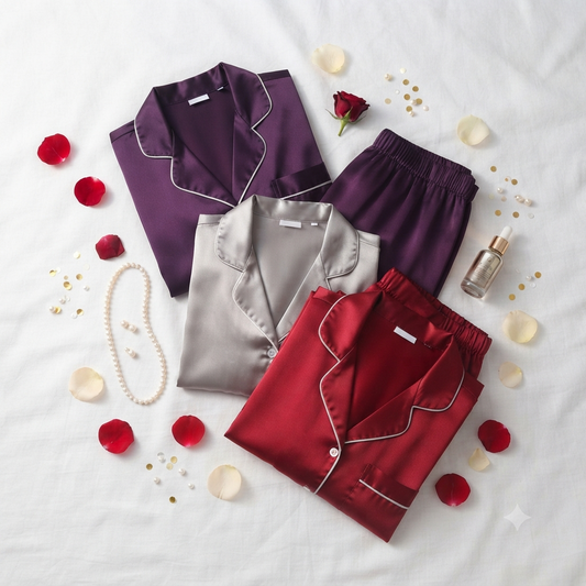Nudra Satin Night Suit Bundle Pack of 3 random colors - Nudra Pakistan