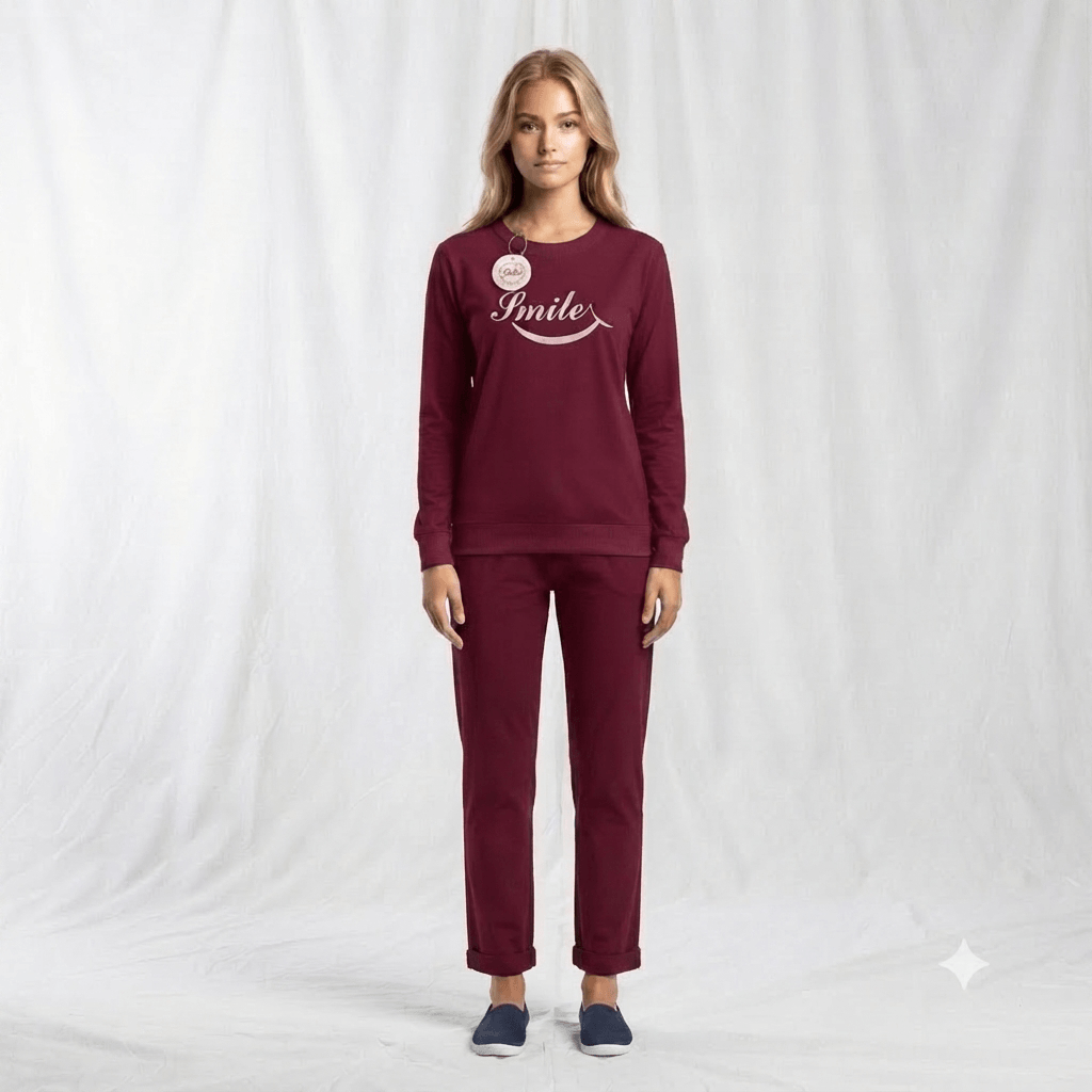 Julie Smile Ultra Soft Ladies Tracksuit Set styled view - Nudra Pakistan