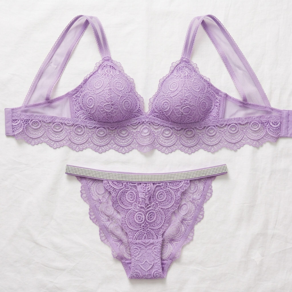 Aosiro Lace Bra & Thong Set — Rhinestone Strap Detail