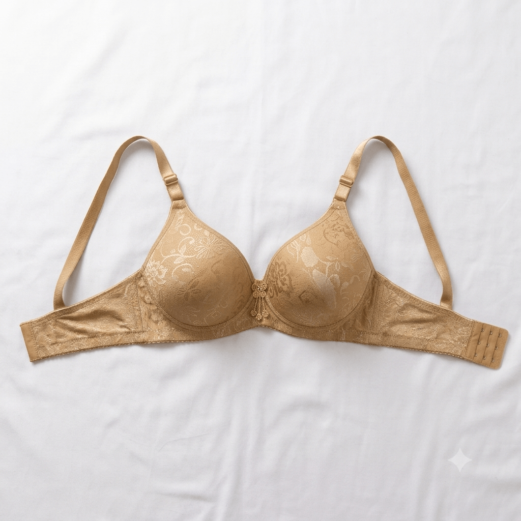 Gold Beige Ao Jiaona Floral Jacquard Padded Underwire Bra - Nudra Pakistan
