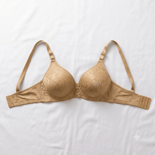 Gold Beige Ao Jiaona Floral Jacquard Padded Underwire Bra - Nudra Pakistan