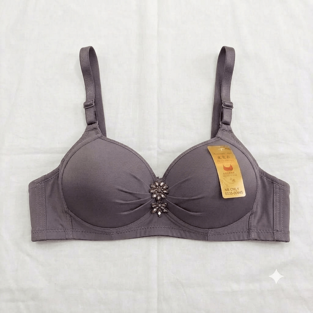 Yanmangju D-Cup Full Coverage Padded Bra — Floral Satin Strap Bra