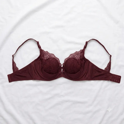 Maroon Nudra Rose Lace Ring Push-Up Bra non-padded underwire - Nudra Pakistan