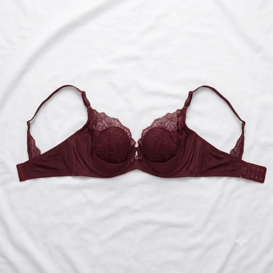 Maroon Nudra Rose Lace Ring Push-Up Bra non-padded underwire - Nudra Pakistan