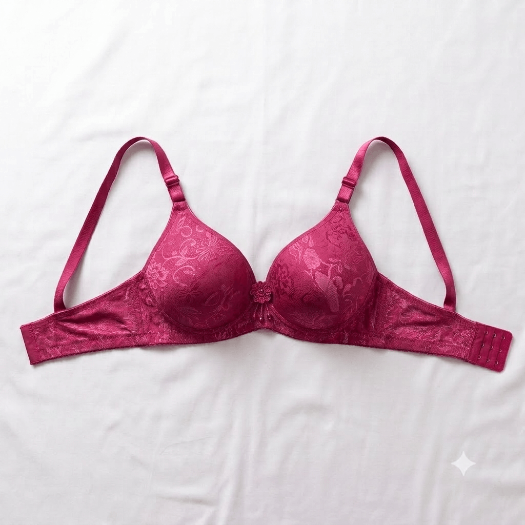 Magenta Pink Ao Jiaona Floral Jacquard Padded Underwire Bra - Nudra Pakistan