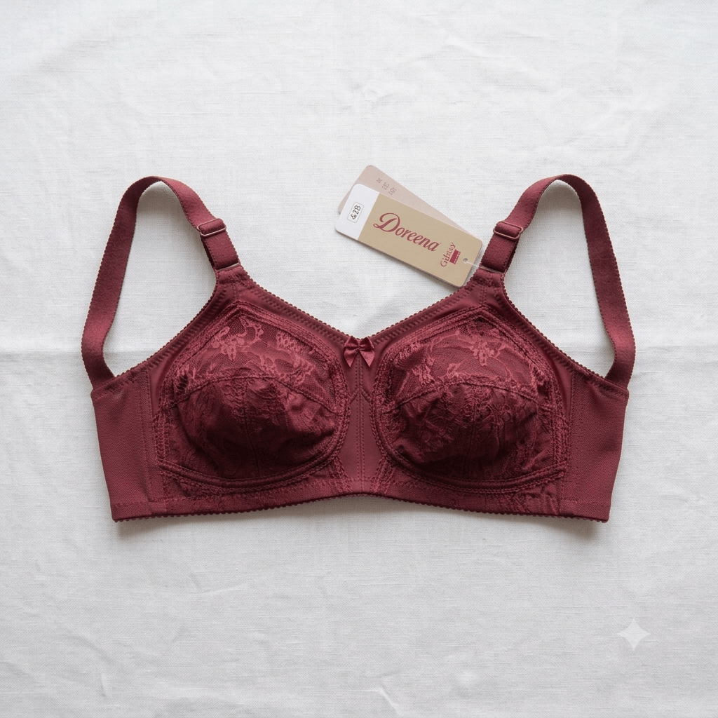 Maroon Galaxy Doreena Non-Padded Wired Lace Bra full coverage - Nudra Pakistan