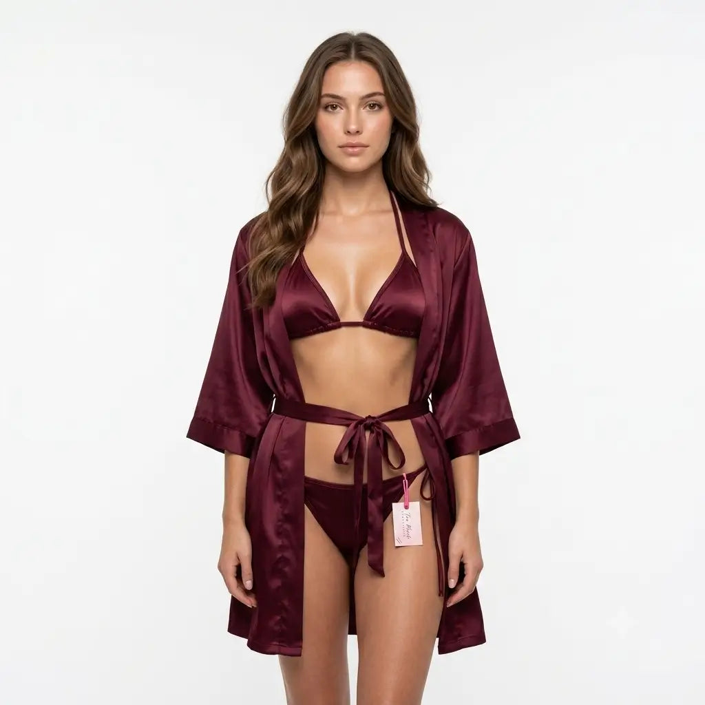 Two Hearts Exclusive 3Pc Lace Robe & Bikini Set