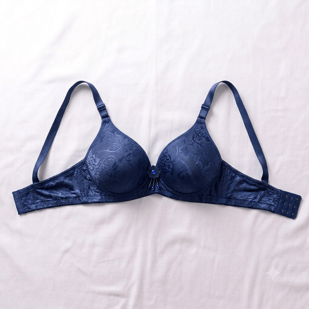 Navy Blue Ao Jiaona Floral Jacquard Padded Underwire Bra - Nudra Pakistan