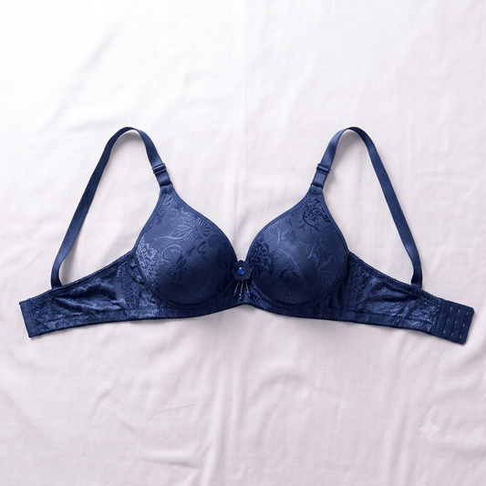 Navy Blue Ao Jiaona Floral Jacquard Padded Underwire Bra - Nudra Pakistan
