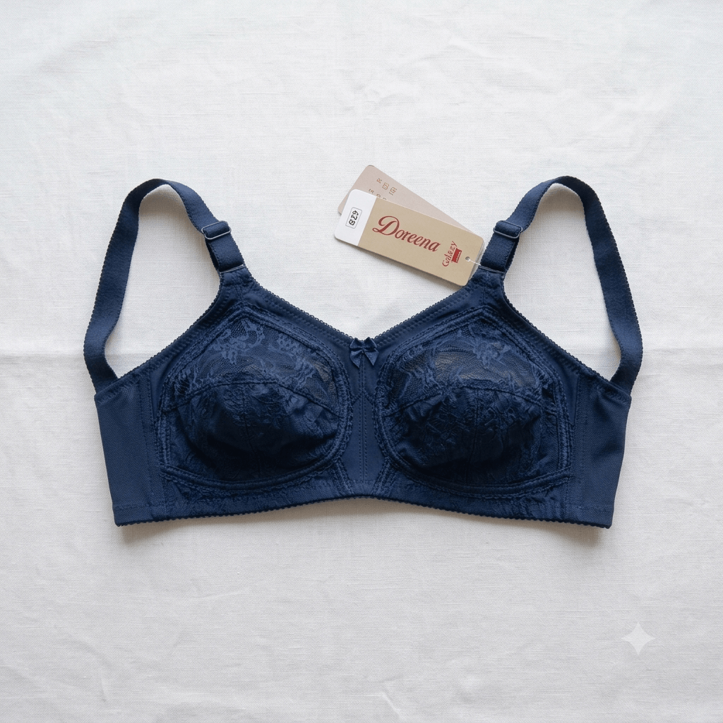Navy Blue Galaxy Doreena Non-Padded Wired Lace Bra full coverage - Nudra Pakistan