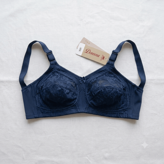 Navy Blue Galaxy Doreena Non-Padded Wired Lace Bra full coverage - Nudra Pakistan