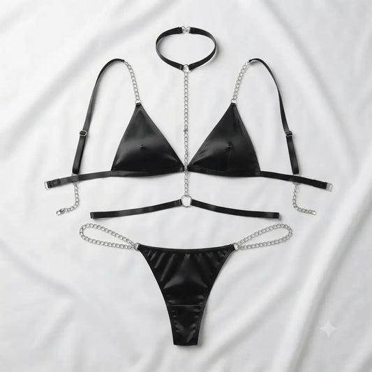Nudra Black Chain Harness Lingerie Set styled view - Nudra Pakistan