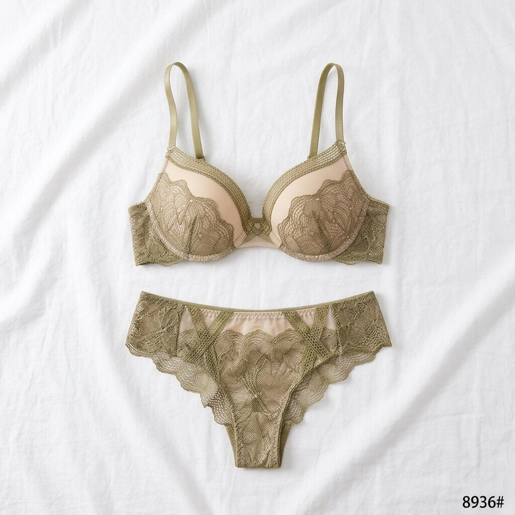 Elegant Lace Bra & Panty Set – Floral Embroidered Underwire Set