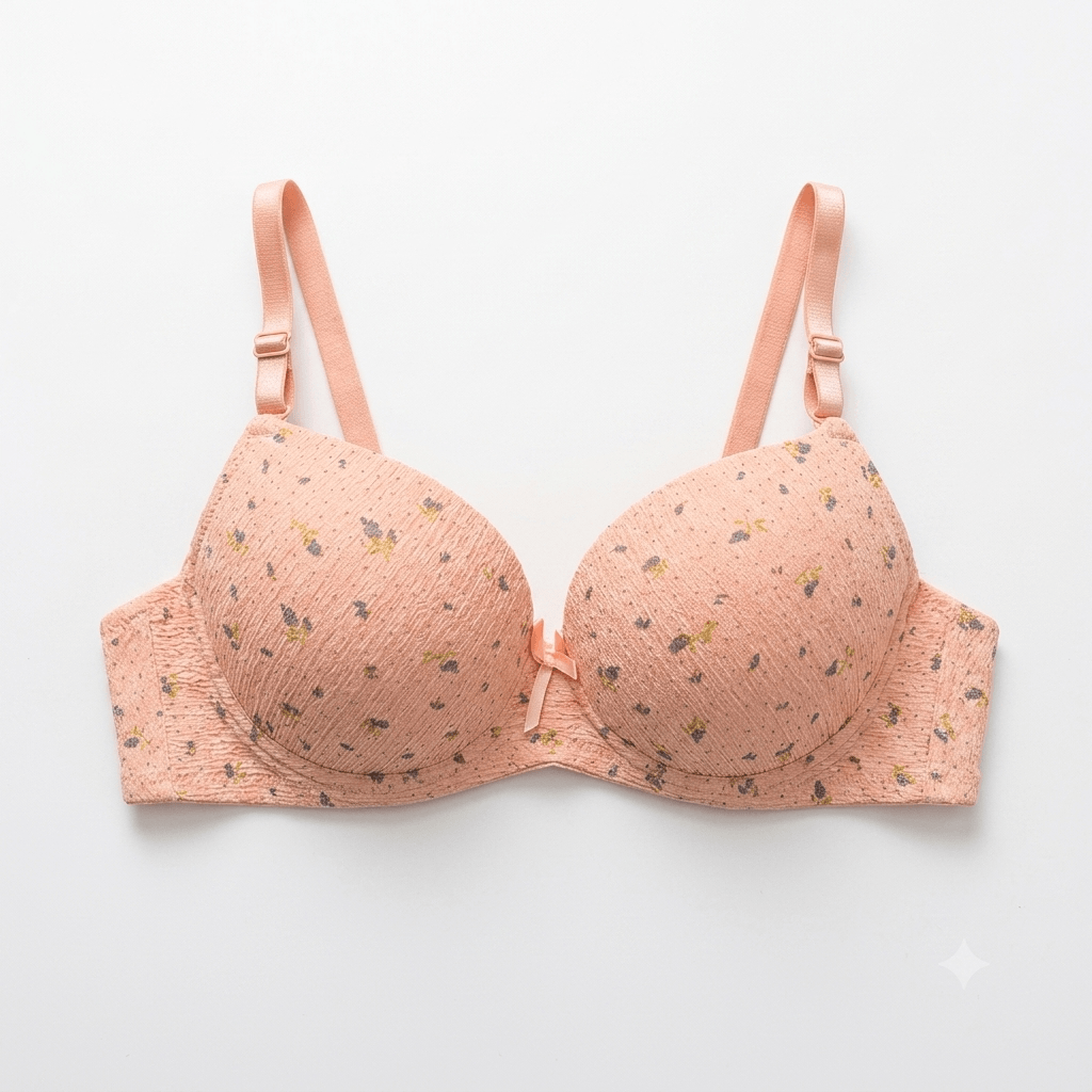 Nudra Ring Padded Single Push-Up Bra — Textured Floral Print