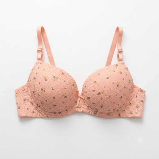 Nudra Ring Padded Single Push-Up Bra — Textured Floral Print