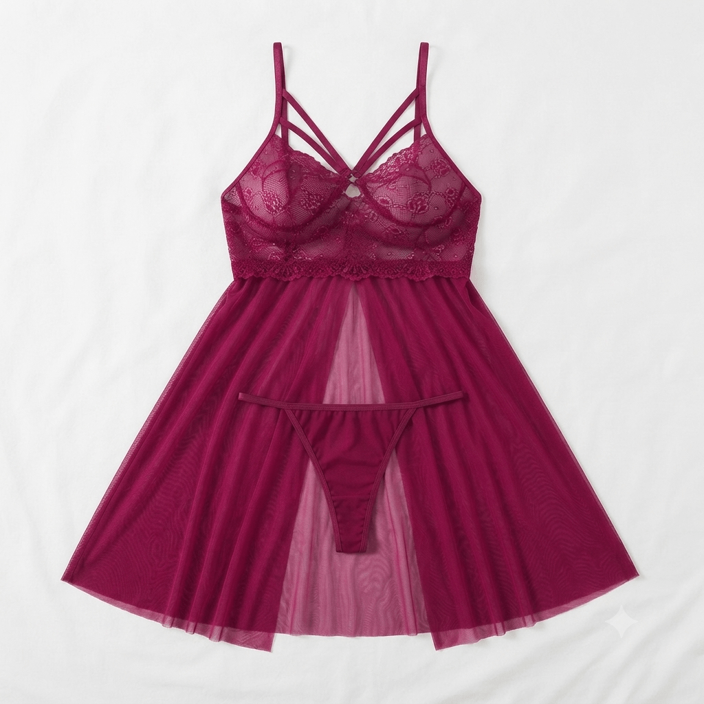 Pink Yanni BT Strappy Lace Babydoll Sheer Maxi Skirt - Nudra Pakistan