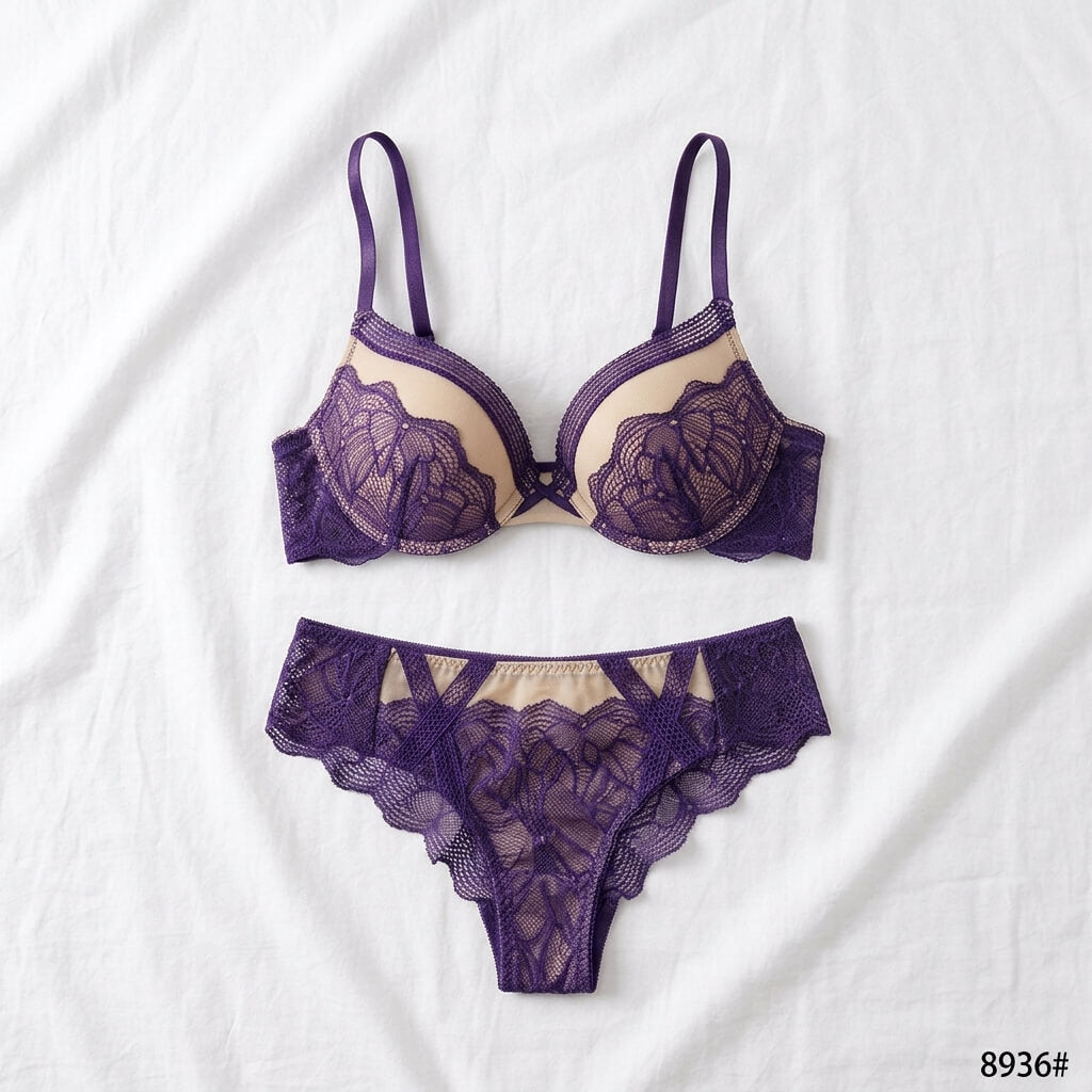 Elegant Lace Bra & Panty Set – Floral Embroidered Underwire Set