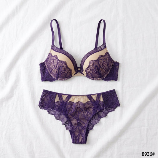 Elegant Lace Bra & Panty Set – Floral Embroidered Underwire Set