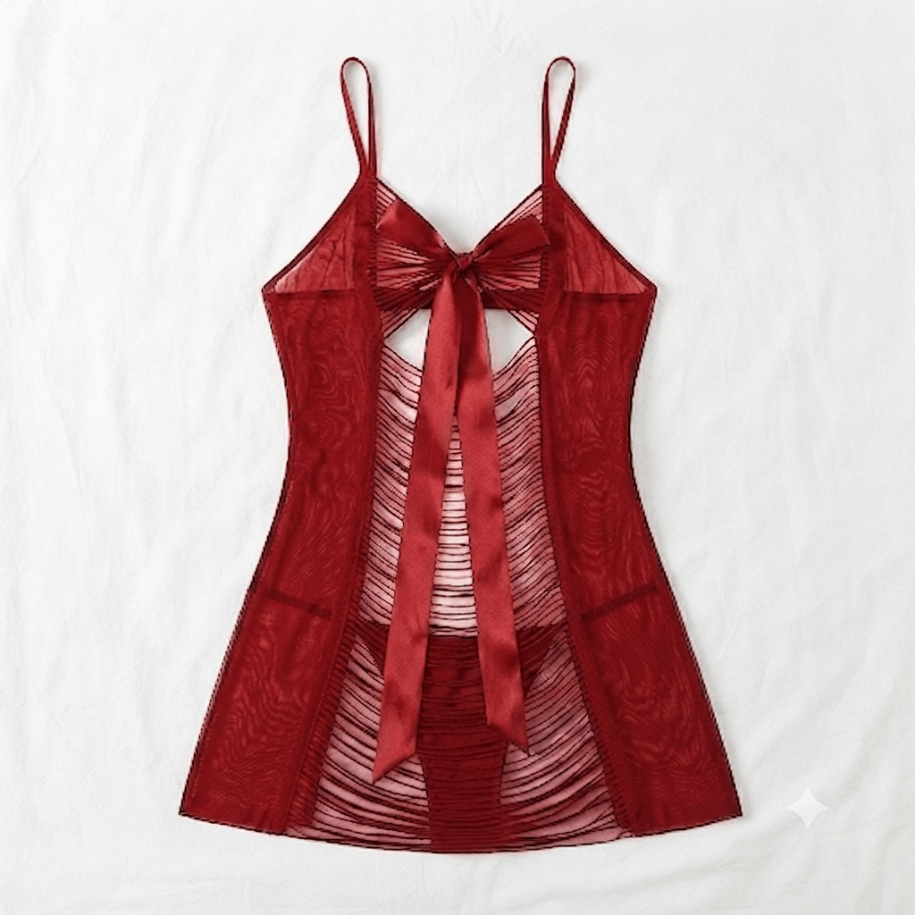 Red Nudra Bow-Tie Cutout Babydoll styled photo - Nudra Pakistan