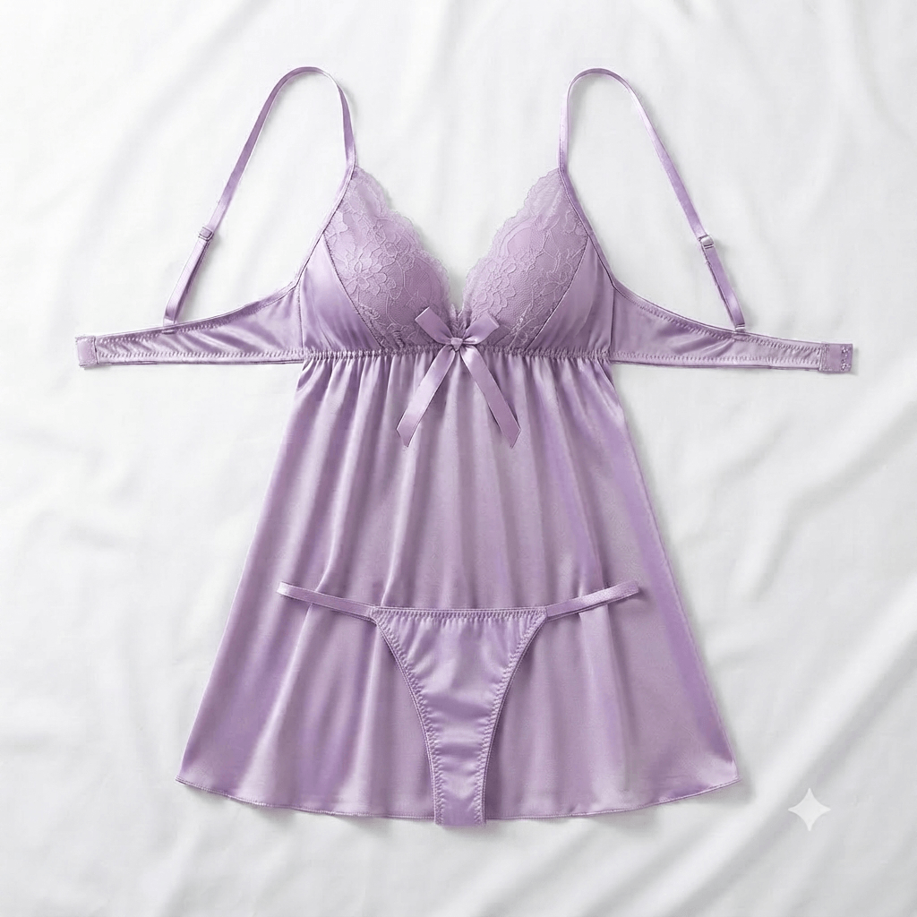 Silky Nights Lace Trim Babydoll Nightdress color options - Nudra Pakistan