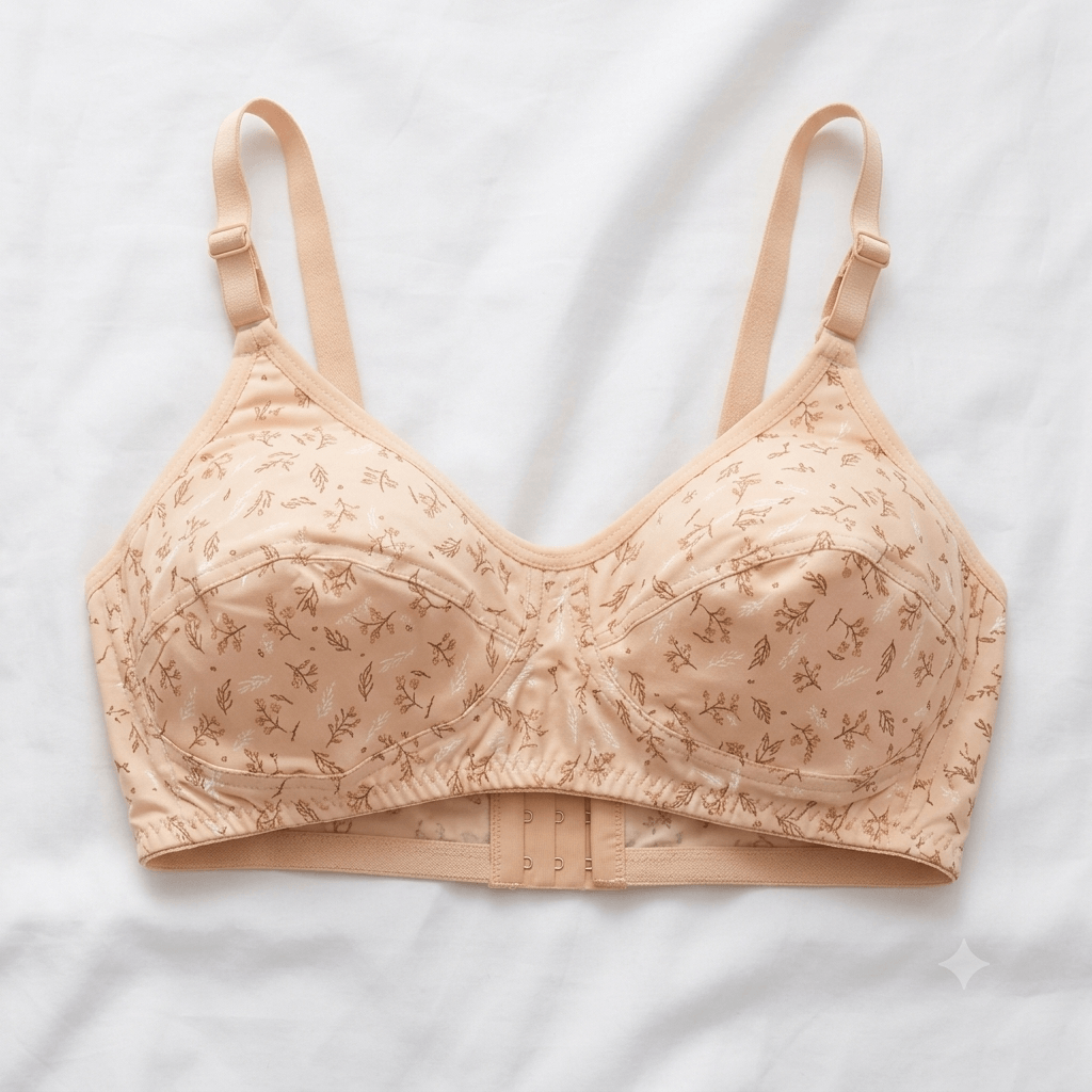 Tan Leaf Floral Five Star Wire-Free Comfort Bra - Nudra Pakistan