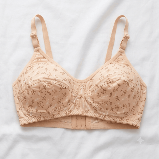 Tan Leaf Floral Five Star Wire-Free Comfort Bra - Nudra Pakistan