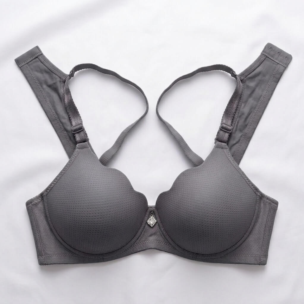 Langmanweiqi Scalloped Edge Padded Bra with Crystal Charm – Breathable Perforated Fabric