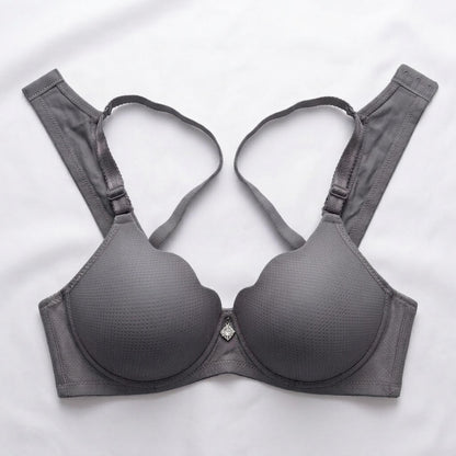 Langmanweiqi Scalloped Edge Padded Bra with Crystal Charm – Breathable Perforated Fabric