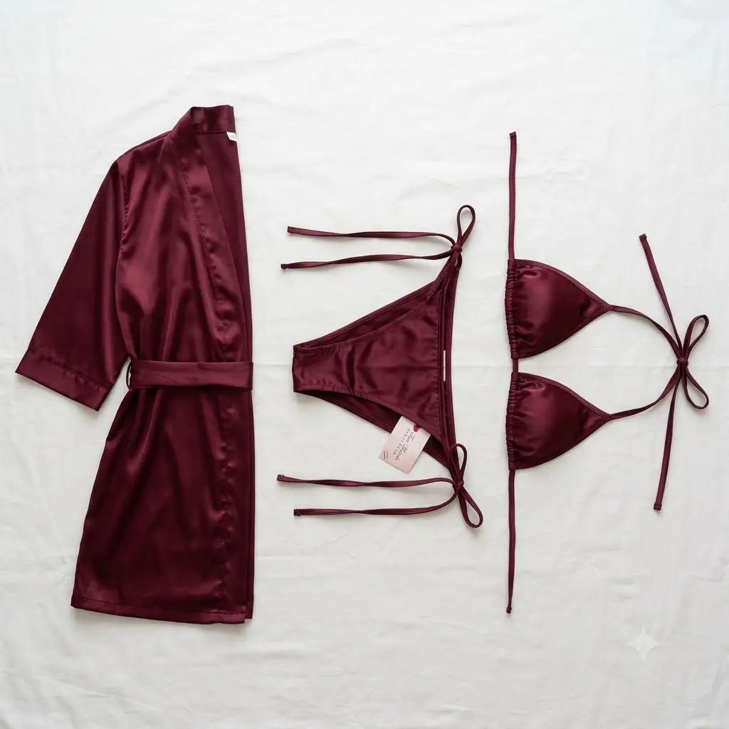 Two Hearts Exclusive 3Pc Lace Robe & Bikini Set