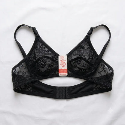 Black Floral Lace Wireless Bralette - Nudra lingerie Pakistan