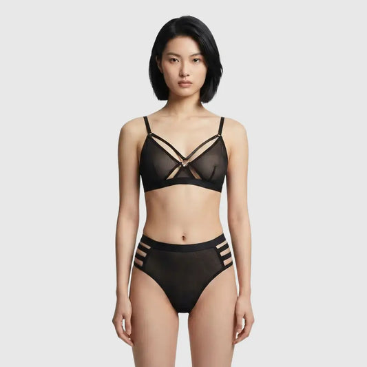 Vienna Nights Strappy Lace Bralette Set sheer mesh cage bra - Nudra Pakistan